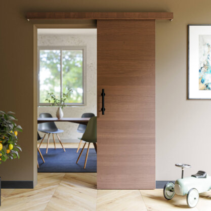 Porte coulissante Coulicool Taupe 73cm avec poignées verticales Métal Noir