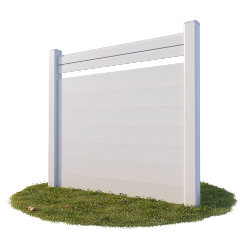 Kit de clôture PRO de 180 cm en PVC avec 2 lisses claire-voie et 7 soubassements