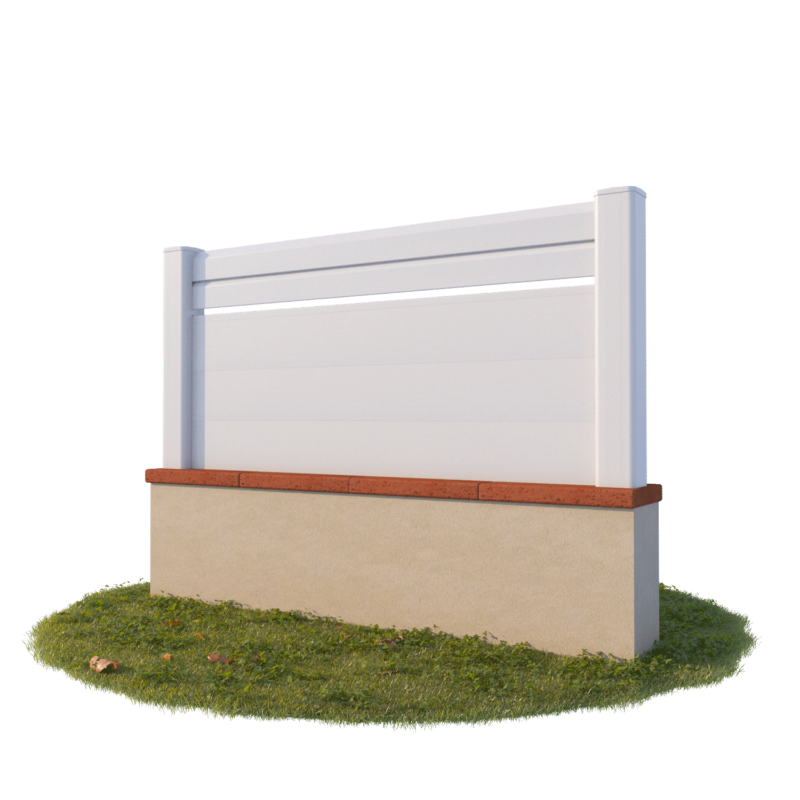 Kit Clôture PRO 90 cm x 190 cm 6 Kit de clôture PRO de 90 cm en PVC avec 2 lisses claire-voie et 3 soubassements