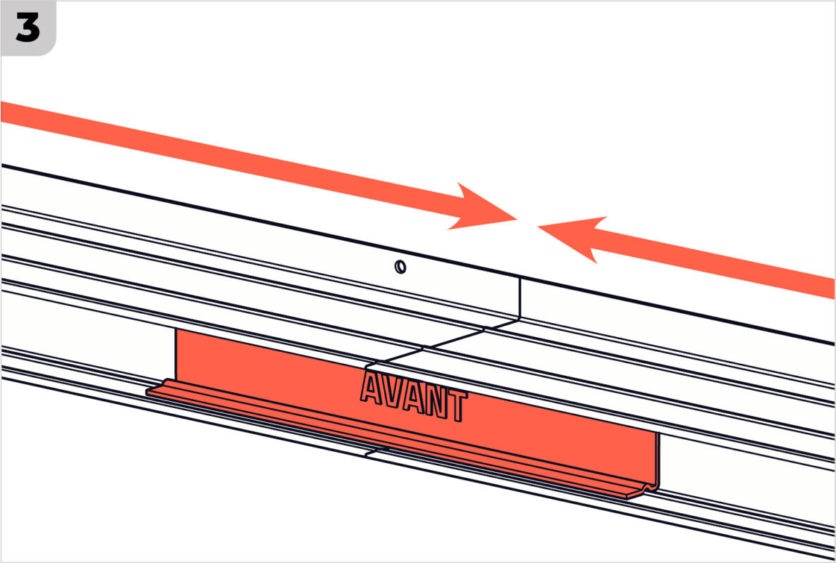 Étape 3 de l'assemblage du rail avec la pièce d'assemblage tourné face avant