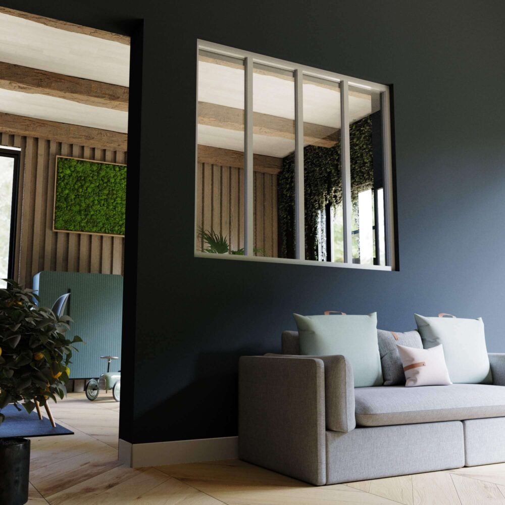 Ambiance de la verrière atelier 4 vitrages blanc