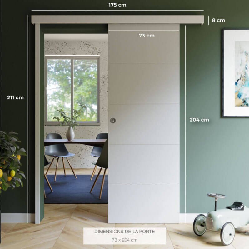 Kit porte coulissante + serrure 73 cm - Ligne | Mon Marché Déco
