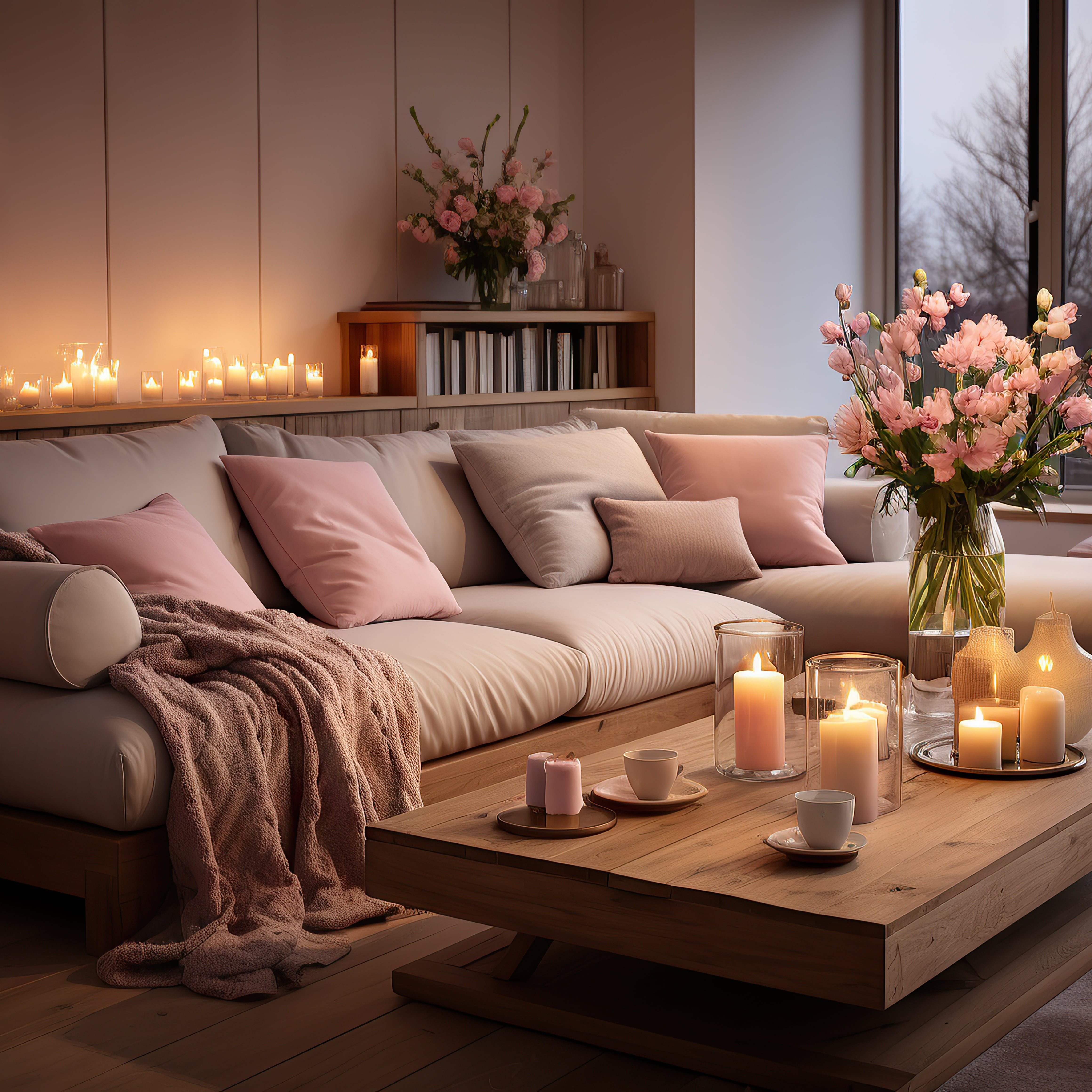 Décoration Hygge - Un salon hygge avec des bougies pour une ambiance cocooning