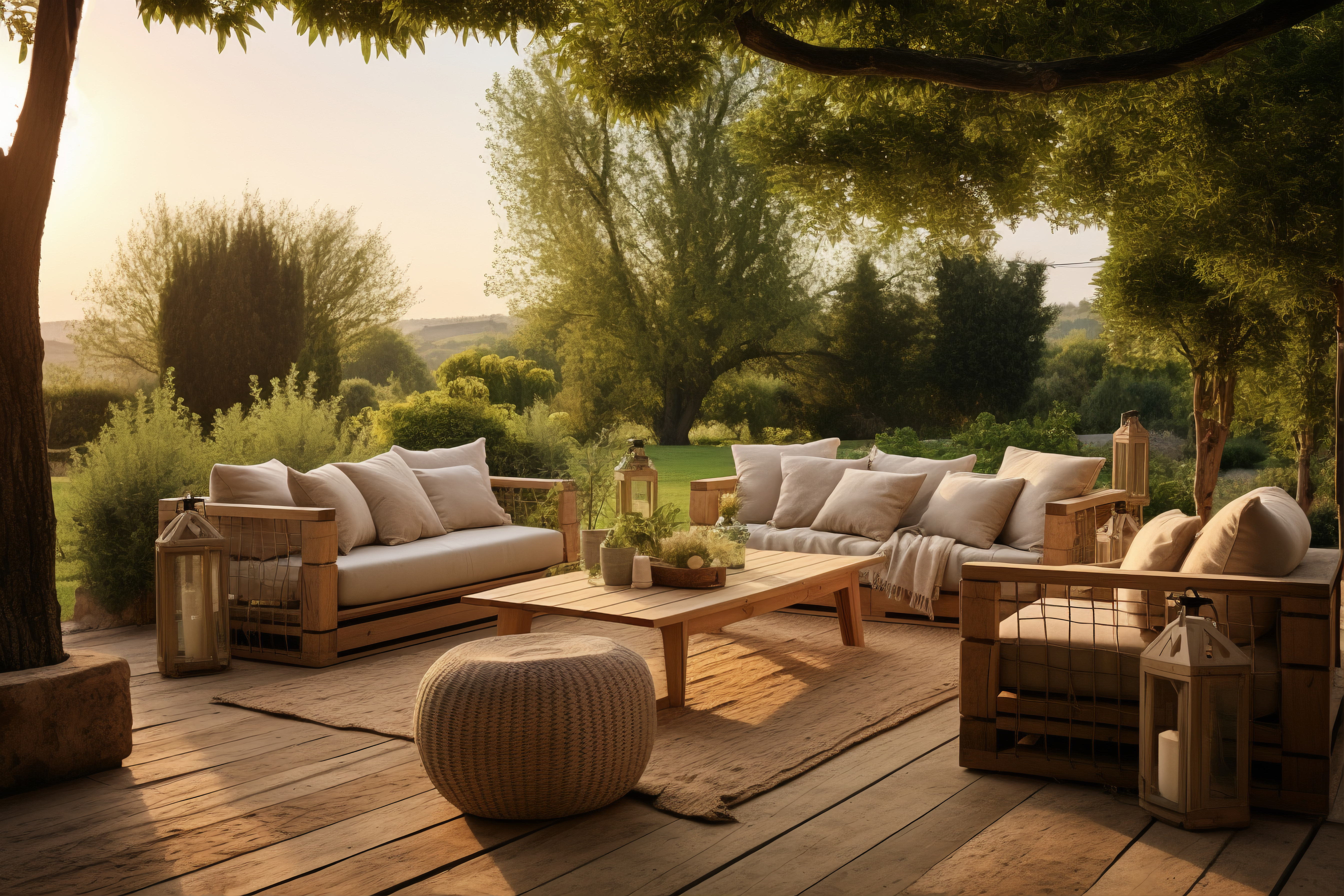 Comment aménager son jardin – Une terrasse en bois avec un grand salon de jardin