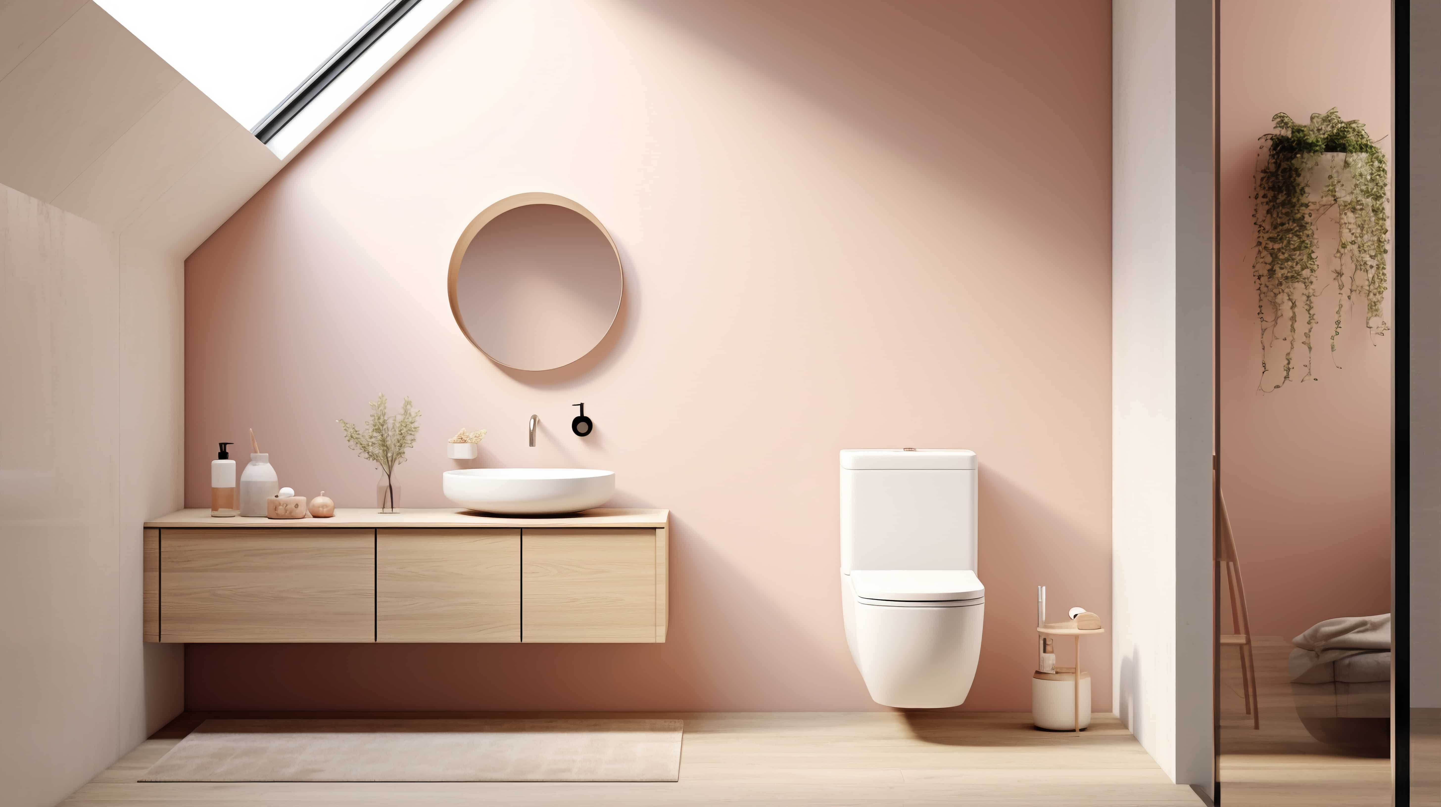 Rénovation salle de bain petit budget – Une salle de bains rénovée avec un mur repeint en rose