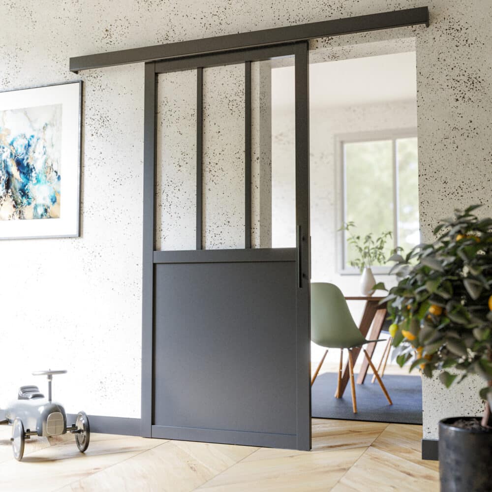 Porte Coulissante avec Rail - Atelier Noire 83 cm – Image 3