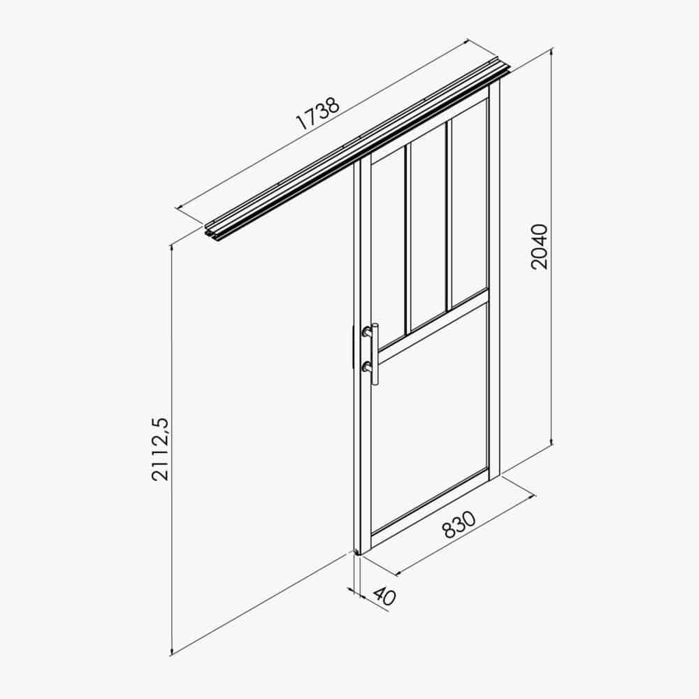 Porte Coulissante avec Rail - Atelier Noire 83 cm – Image 4