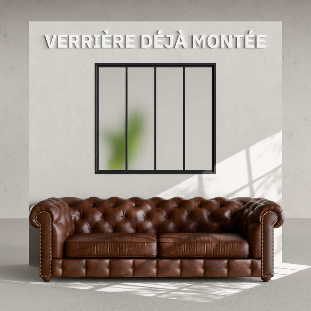 Verrière 4 Carreaux - Déjà Montée - Noir Mat - Verre Dépoli