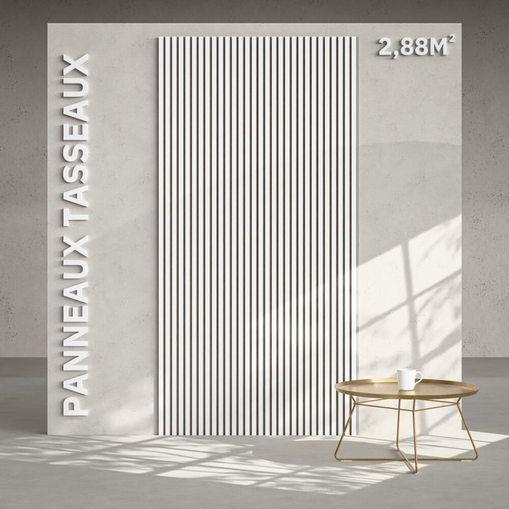 Lot de 2 Panneaux Tasseaux Bois - Blanc Feutre Blanc - 2,88 m²