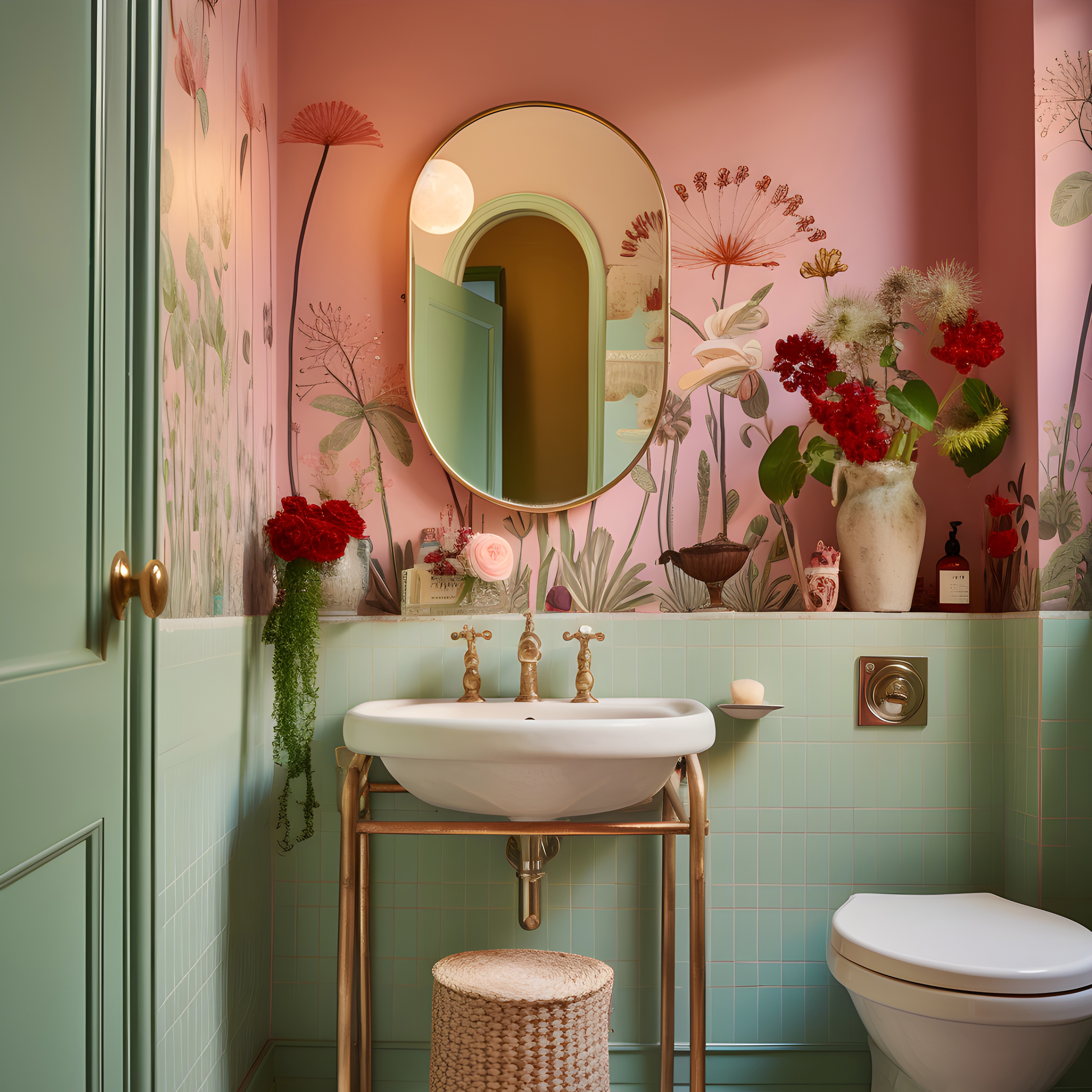 vue d une petite salle de bains avec une decoration et des meubles de style moderne