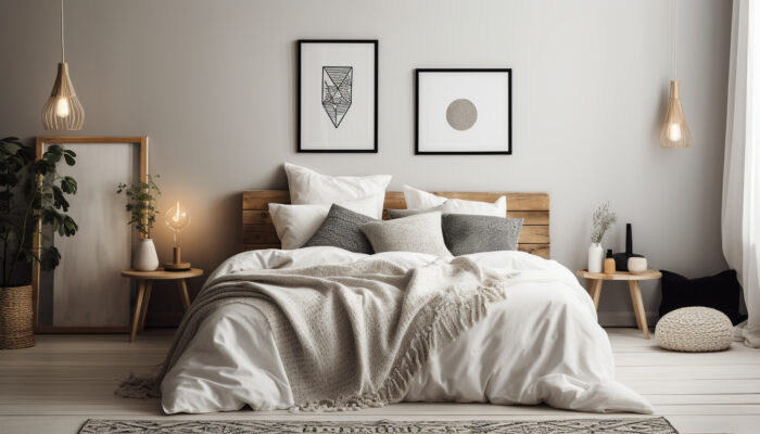 chambre moderne et confortable avec tete de lit en bois elegante generee par ai