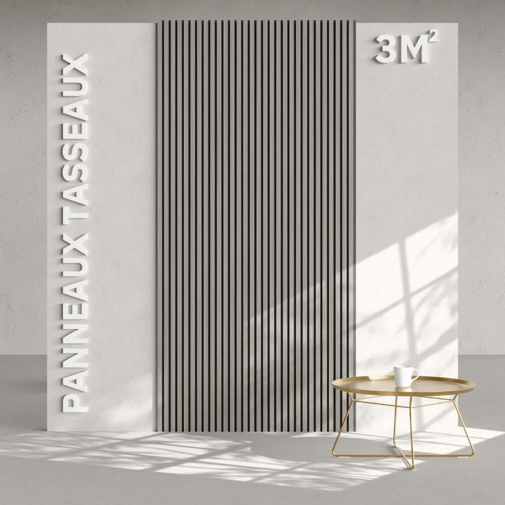 Lot de 2 Panneaux Tasseaux Bois - Chêne Gris Feutre Noir - 3 m²