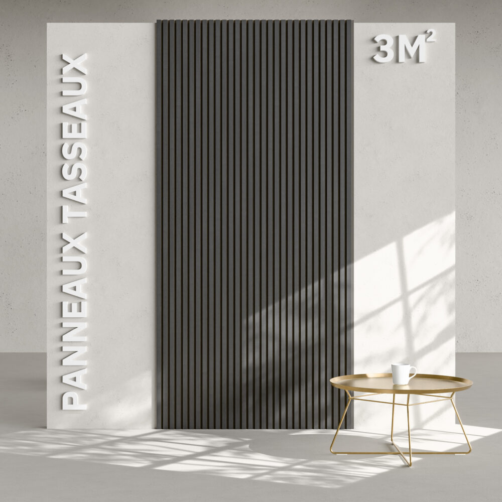 Lot de 2 Panneaux Tasseaux Bois - Chêne Noir Feutre Noir - 3 m²