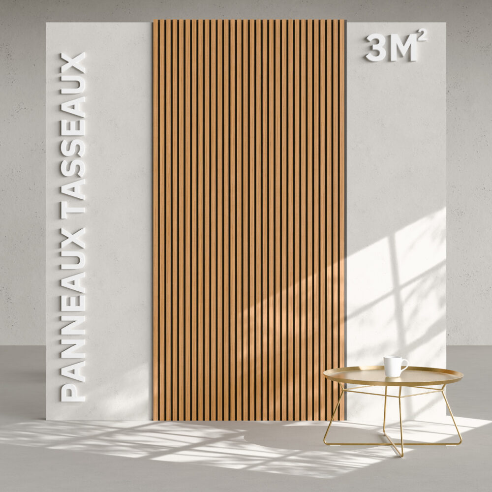 Lot de 2 Panneaux Tasseaux Bois - Teck Thaï Feutre Noir - 3 m²