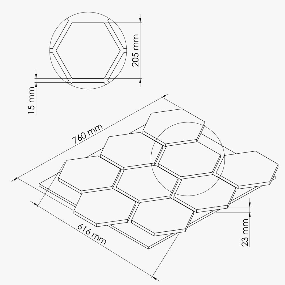 Lot de 2 Panneaux Hexagonaux H. 76 cm L. 62 cm - Chêne Feutre Noir – Image 4