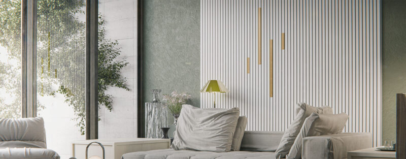 Panneau mural décoratif blanc fond blanc dans un salon