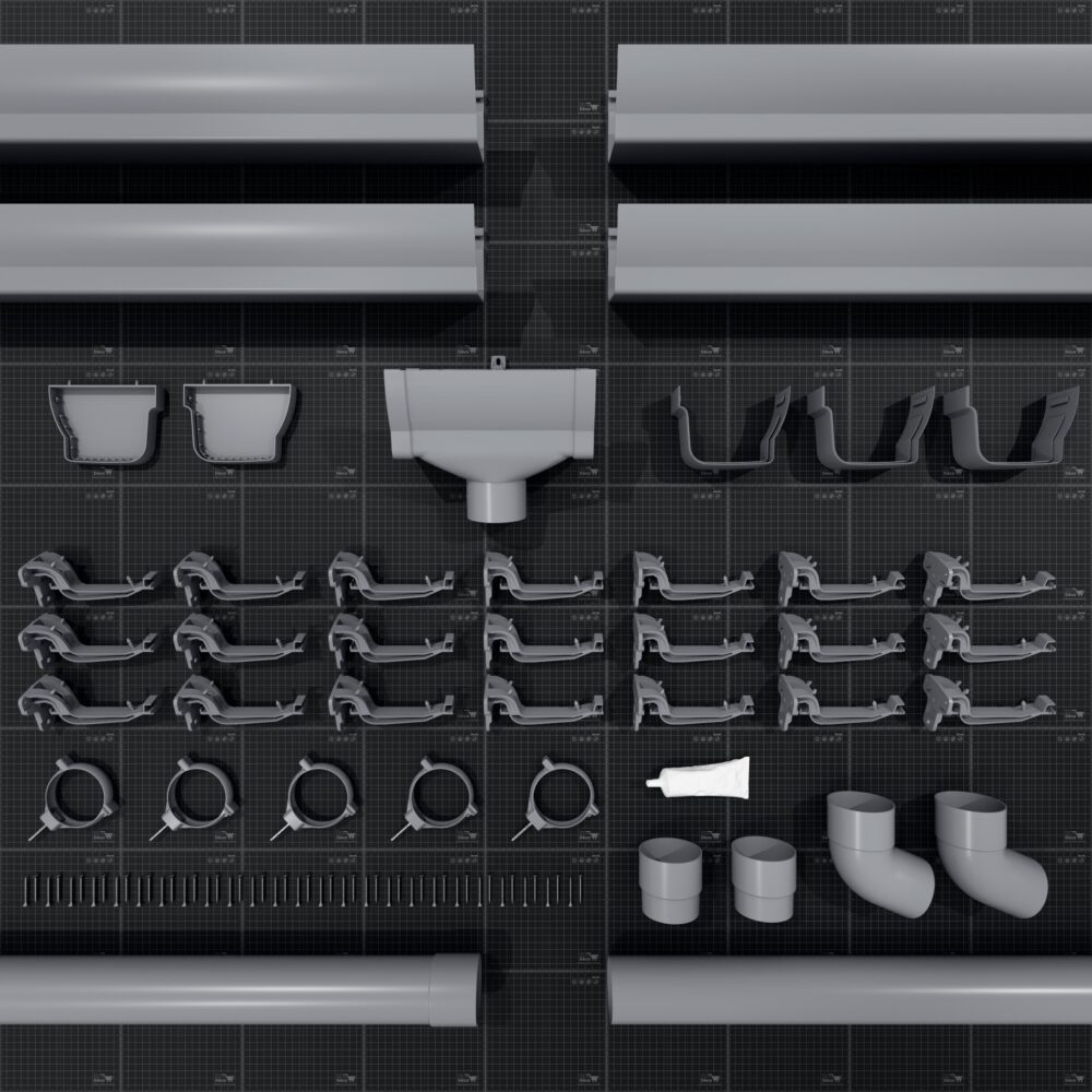 Kit gouttière PVC double profil dév 300 mm - Long. 8 m - Gris