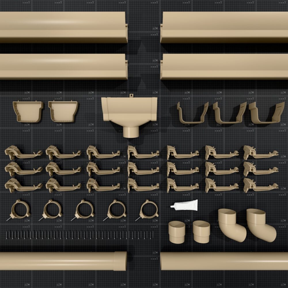 Kit gouttière PVC double profil dév 300 mm - Long. 8 m - Sable